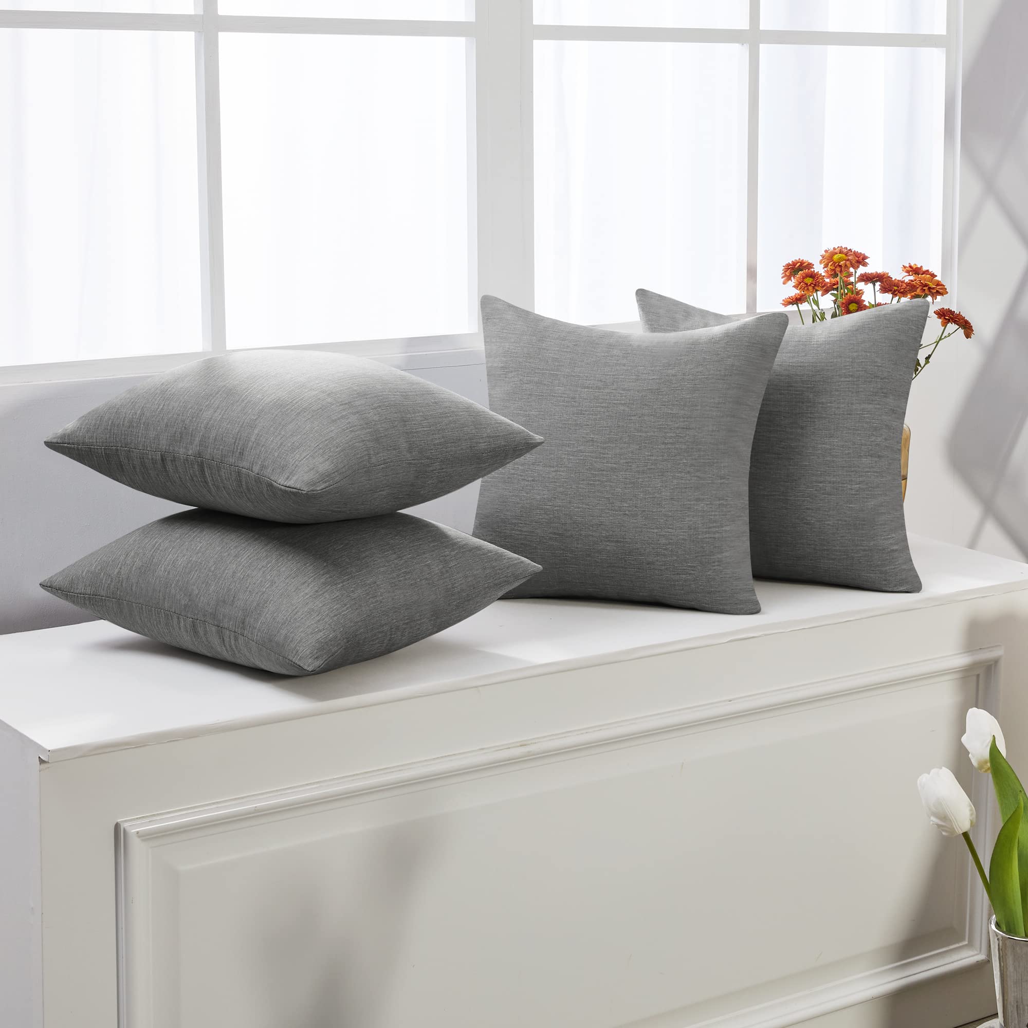 Deconovo Soft Cushion Covers Pillow Covers Faux Linen Pillow Covers With Invisible Zipper For Sofa 18X18 Inch Grey 4 Pcs Case On