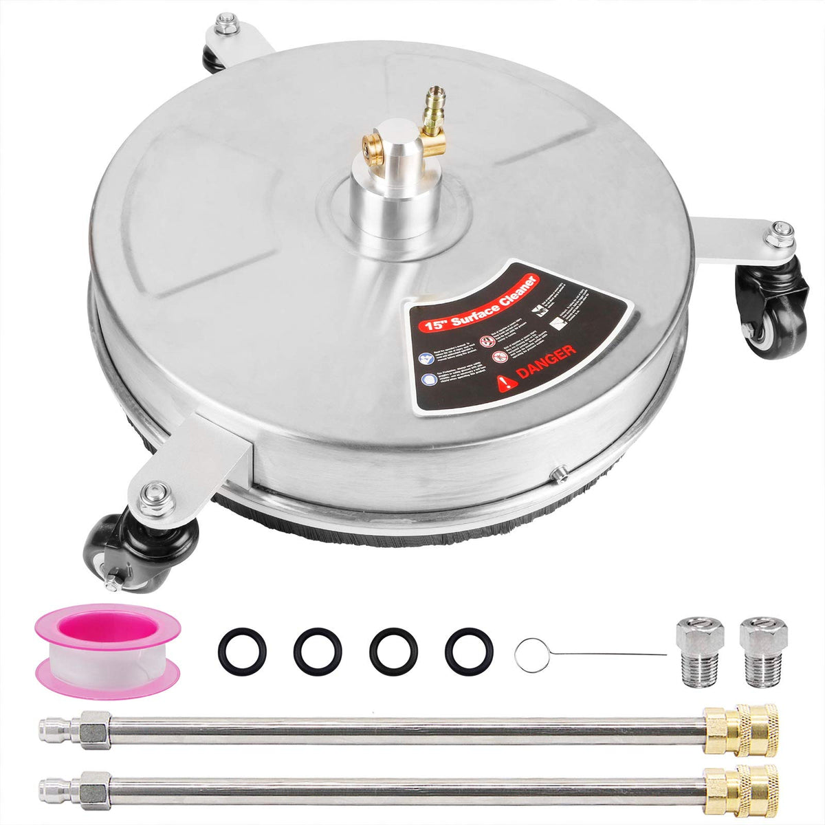Biswing 15' Pressure Washer Stainless Steel Surface Cleaner With 3 Wheels & 1/4' Quick Connector, Power Washer Attachment With