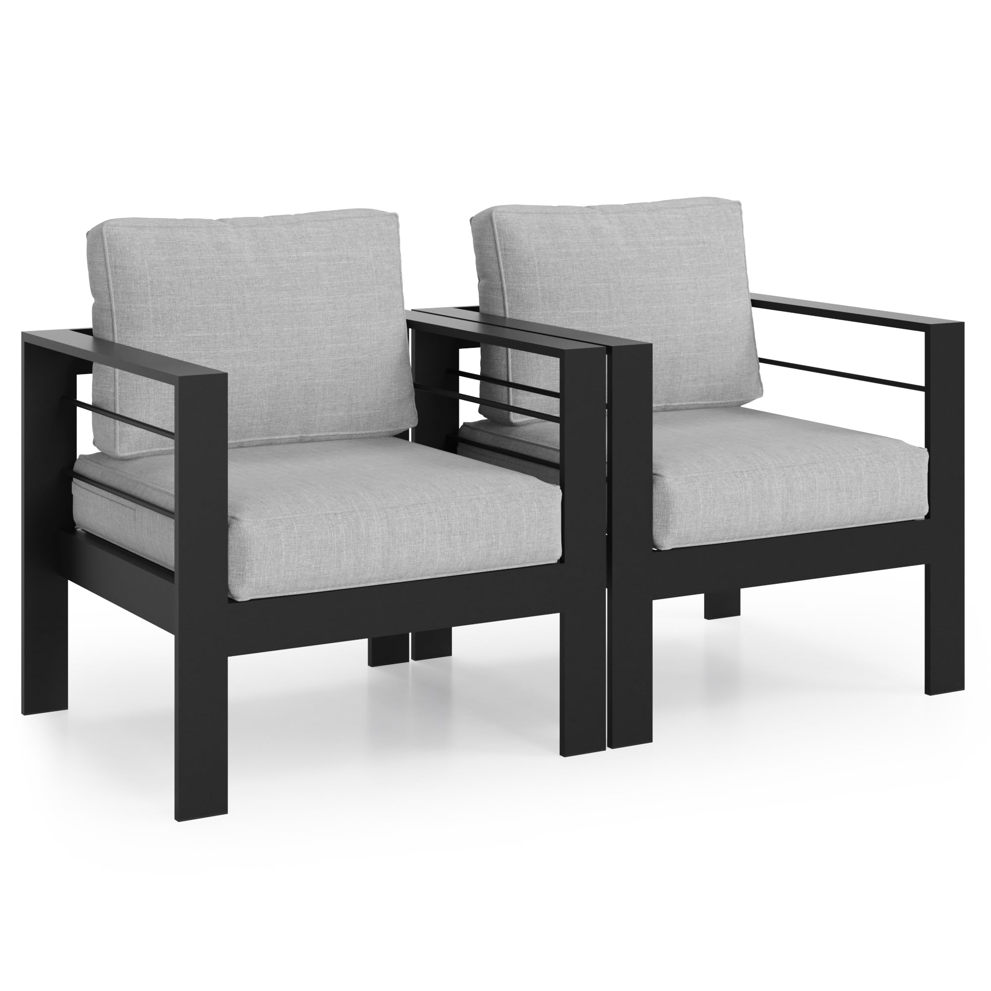 Solaste Patio Furniture Metal Armchair,2 Pcs All-Weather Aluminum Garden Outdoor Contemporary Sofa Chair With Cushions, Light Gr