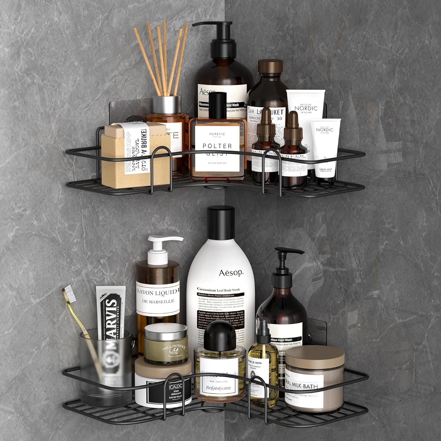 Jialto Metal Bathroom Shelf For Wall, 2 Pcs Bathroom Accessories Self Adhesive, Ideal For Organiser, Multipurpose Corner Shelf (
