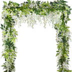 Onetoy Wisteria Garland Flower Vines Wisteria Vines Artificial Wisteria Hanging Flowers Garland - 5pcs Total 33ft (White)