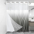 LXBNI No Hook Ombre Dark Grey Striped Shower Curtain with Snap in Fabric Liner Set - Hotel Shower Curtain and Liner Set with See