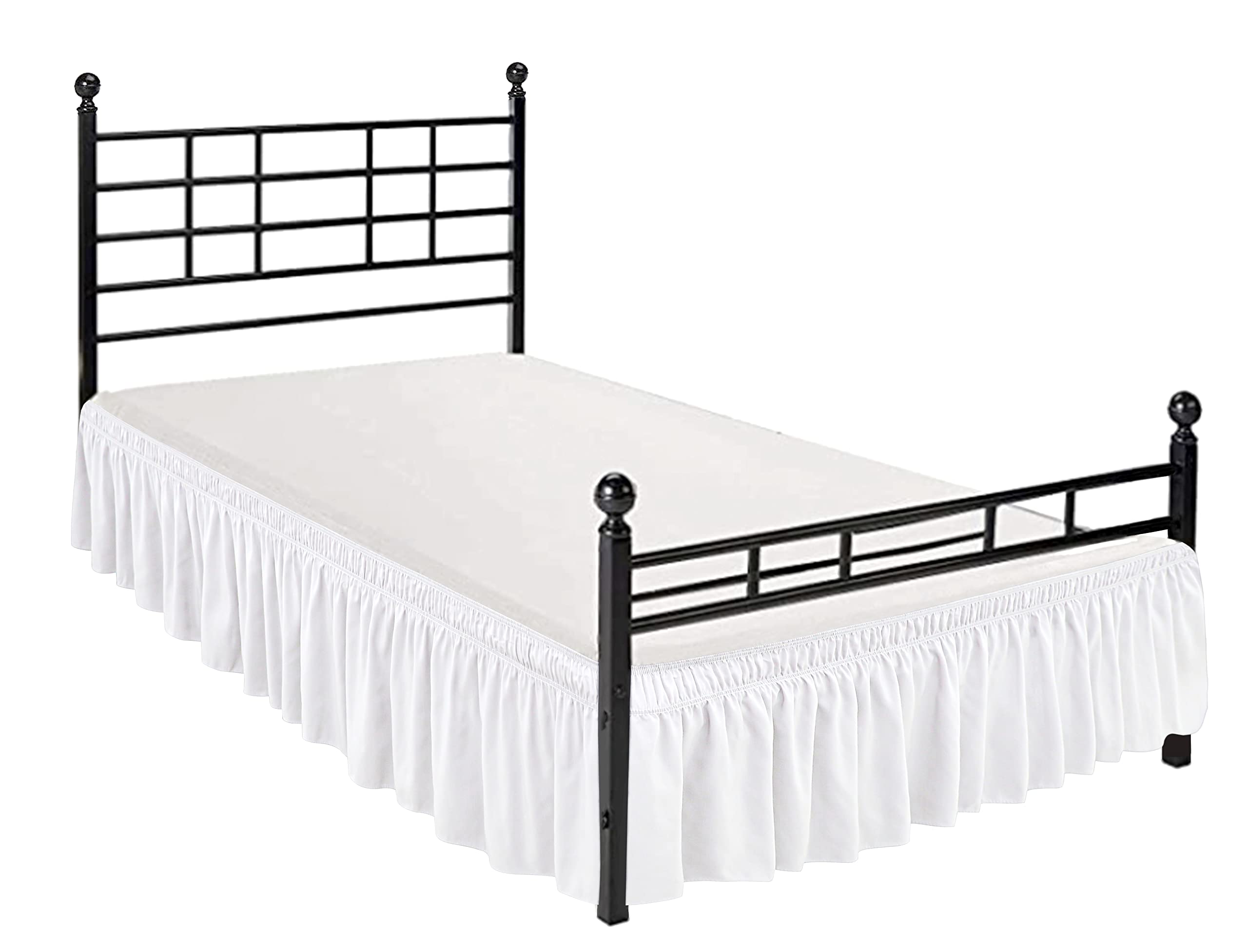 Biscaynebay Wrap Around Bed Skirts With Split Corners For King Beds 15' Drop, White Elastic Dust Ruffles Easy Fit Wrinkle & Fade Resistant Silky Luxurious Fabric Solid Machine Washable