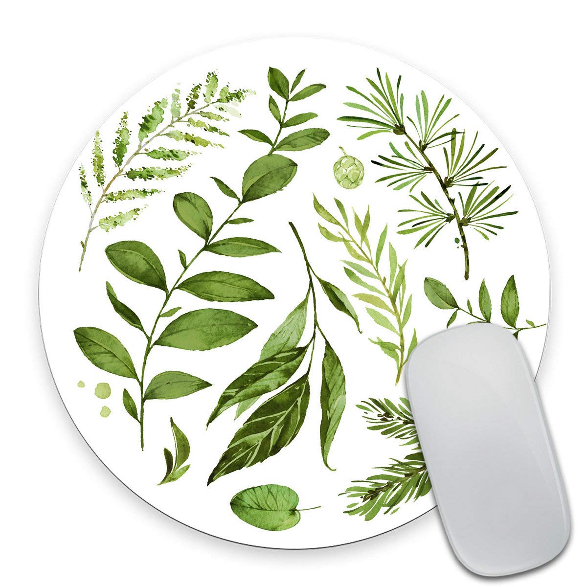 Smooffly Circular Mouse Pad, Watercolor Leaves Mousepad, Wild Leaf Mouse Pad, Round Mouse Pad, Office Decor, Coworker Present, P