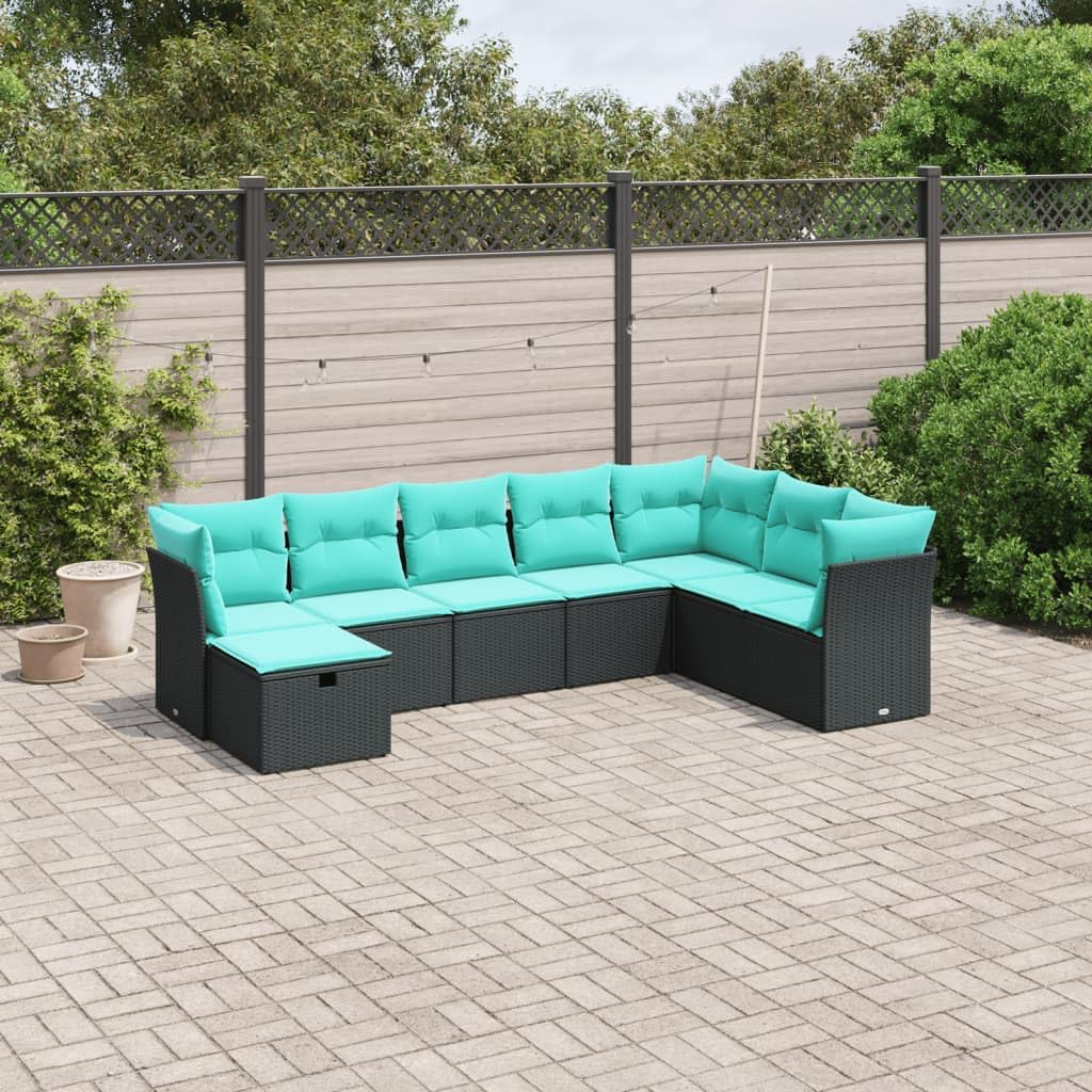 vidaXL Patio Sofa Set with Cushions - 8 Piece Black PE Rattan Modern Outdoor Furniture for Patio, Deck, or Garden - UV Resistant, Removable Covers - 24.4&quot;x24.4&quot;x27.2&quot;