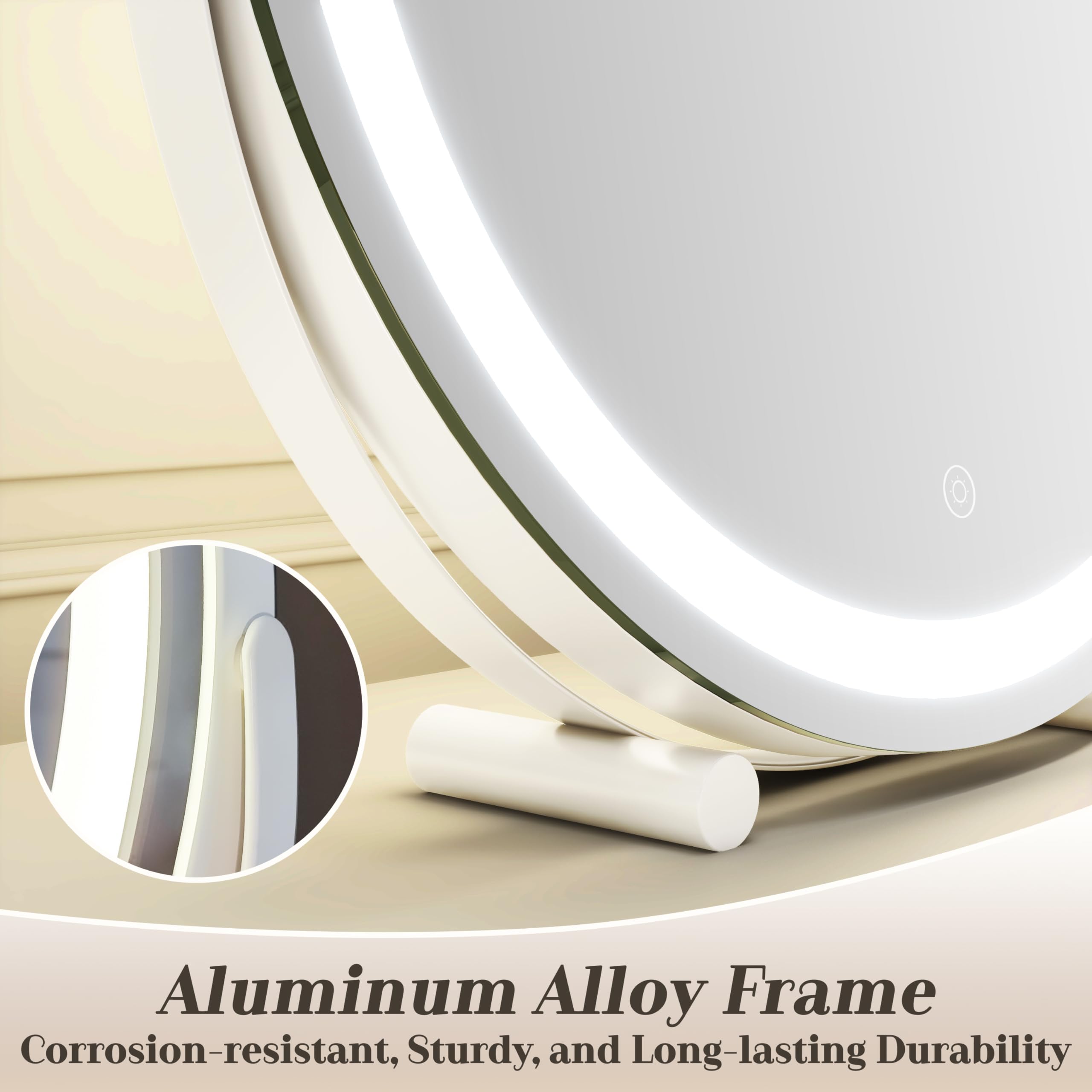 Rolove Vanity Makeup Mirror With Lights, 18 Inch Led Makeup Mirror, Lighted Vanity Mirror With Lights, Smart Touch Control 3 Col