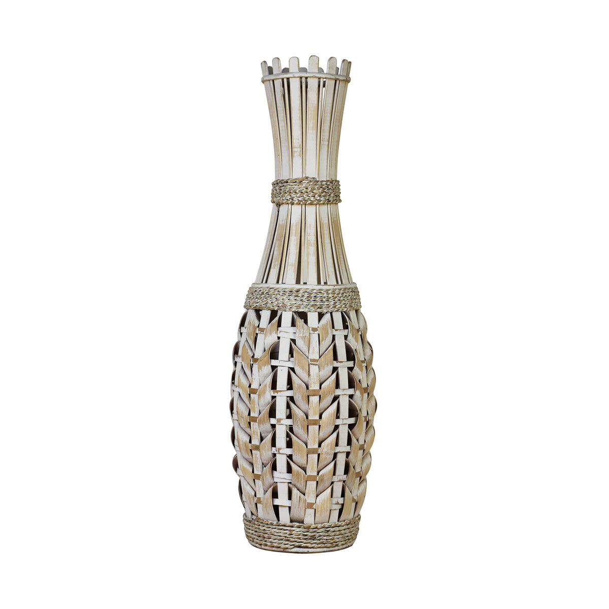 HomeRoots White 60% Bamboo, 25% Plywood, 15% Waterweeds 27' Weaving Bamboo Vase