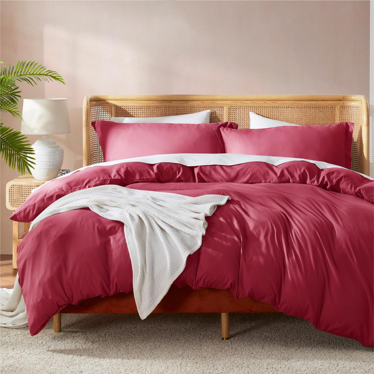 Nestl Burgundy Red Duvet Cover King Size - Soft Double Brushed King Duvet Cover Set, 3 Piece, With Button Closure, 1 Duvet Cover