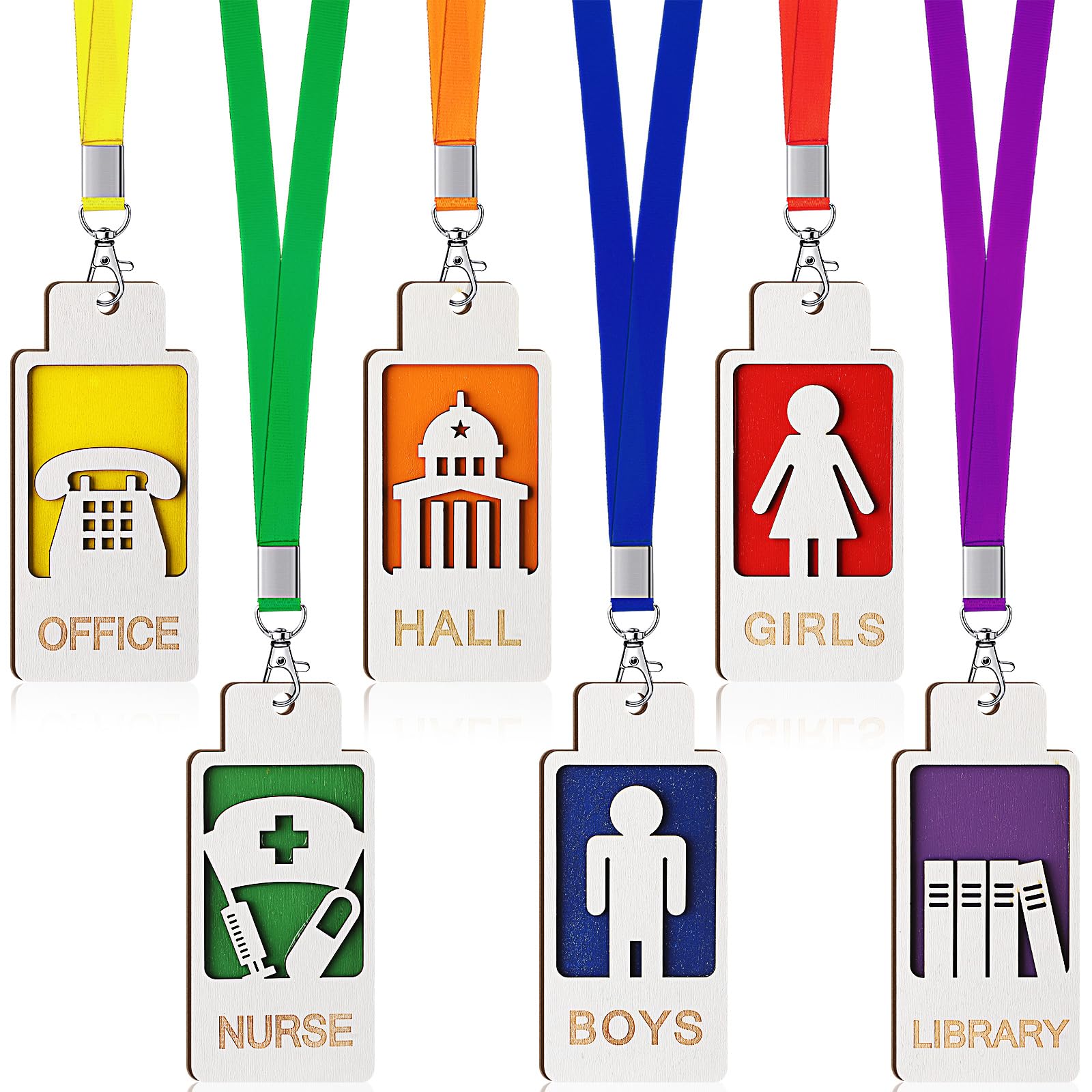 Sabary 6 Sets Hall Pass Lanyards And School Passes Back To School Wooden Bathroom Passes Hall Passes For Classrooms Hall Nurse L