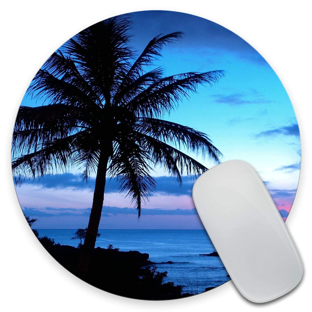 Amcove Tropical Paradise Ocean Beach Scene With Palm Trees Mouse Pad,Anti Slip Rubber Round Mousepads Desktop Notebook Mouse Mat