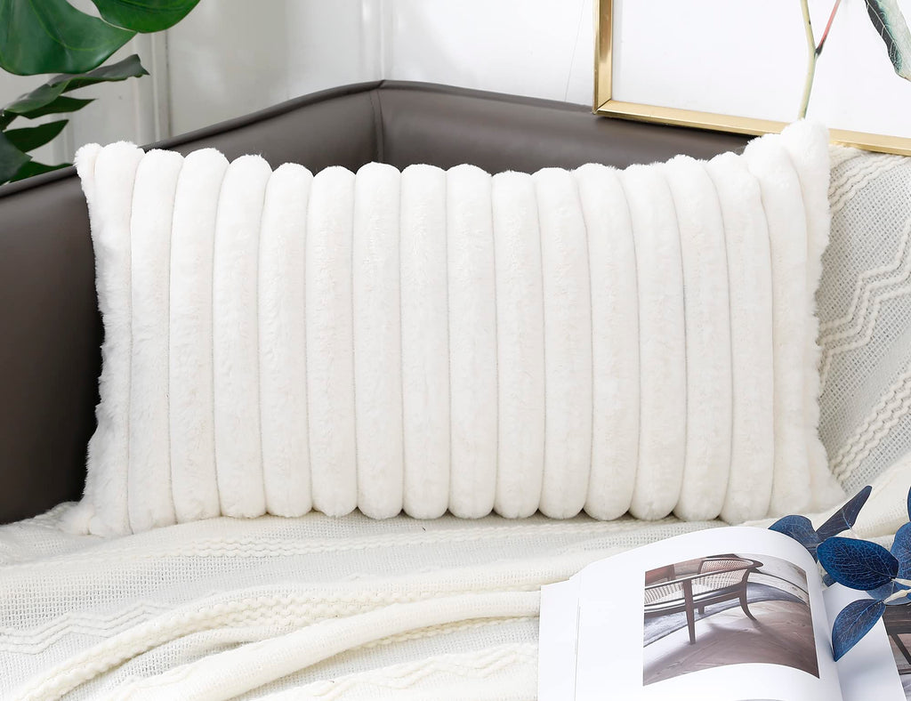 Panod Faux Fur Decorative Lumbar Throw Pillow Covers 12 X 24,Long Boho Lumbar Pillow Covers Pillow Case Cushion Case For Bed Sof