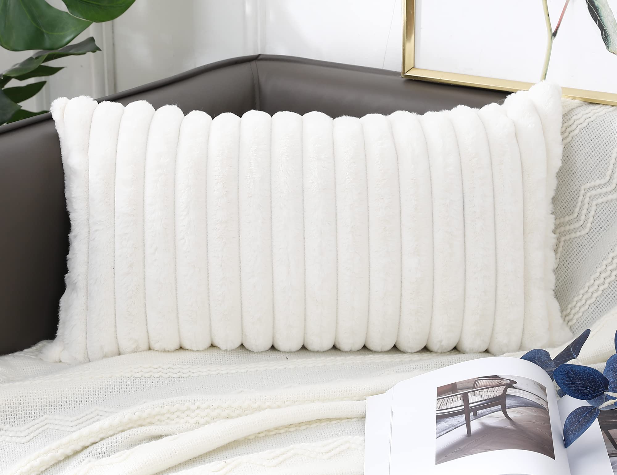 Panod Faux Fur Decorative Lumbar Throw Pillow Covers 12 X 24,Long Boho Lumbar Pillow Covers Pillow Case Cushion Case For Bed Sof