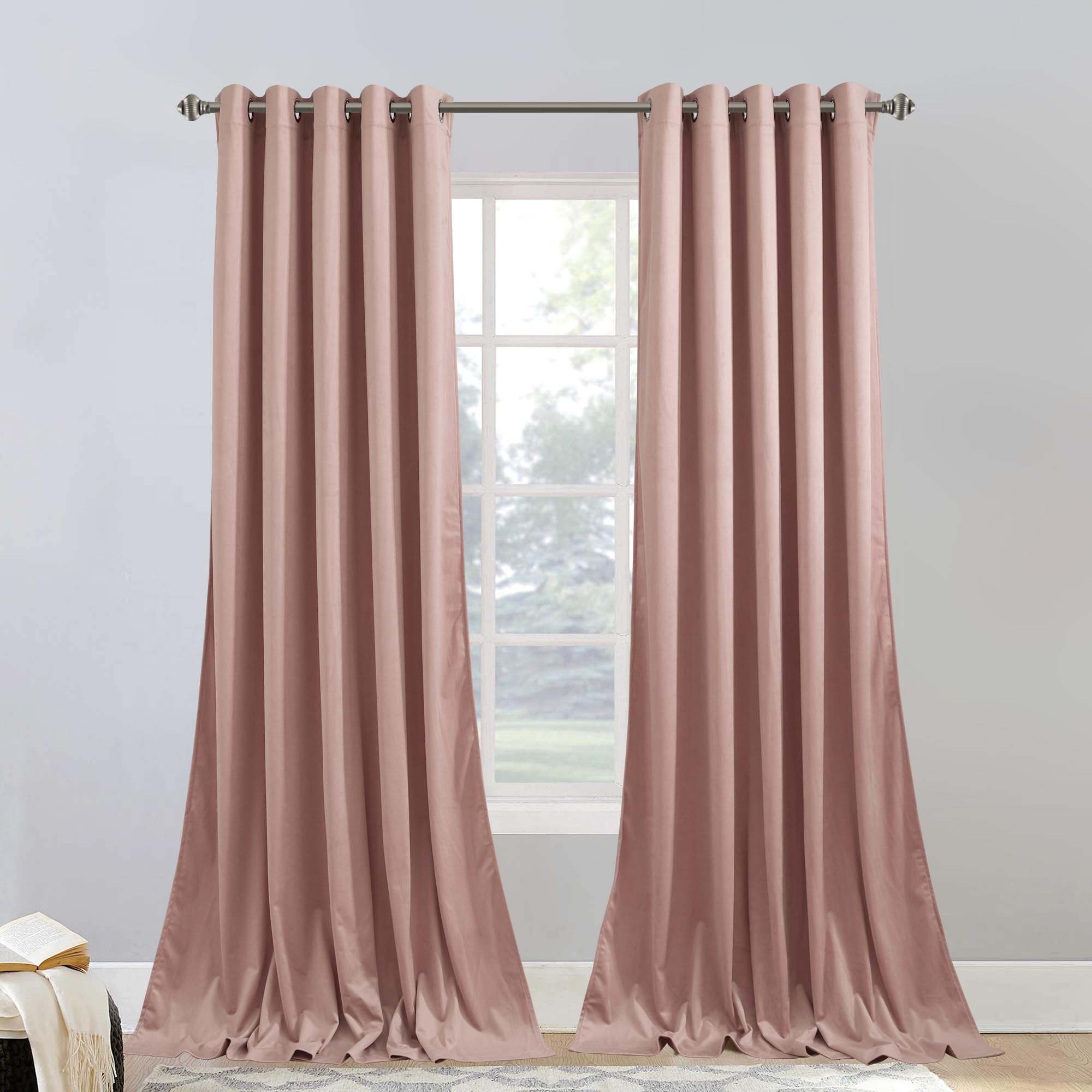 Stangh Dusty Pink Velvet Curtains For Girls Bedroom, 96 Inches Long Window Treatment Thermal Insulated For Wedding Backdrops Roo