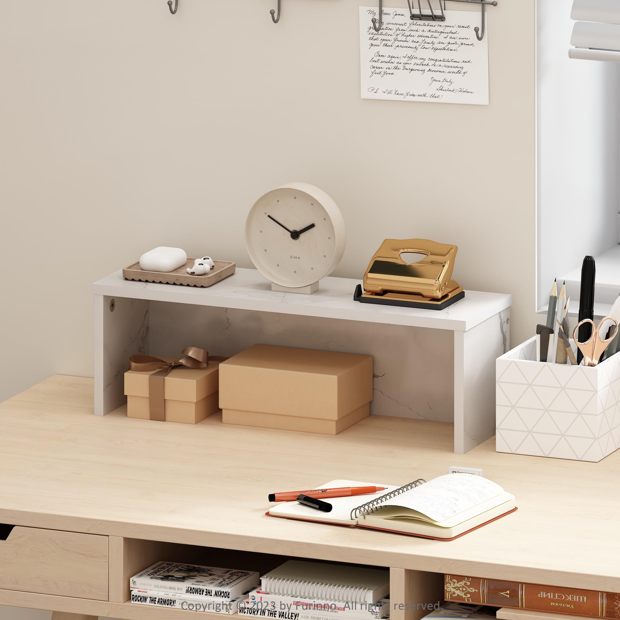 Furinno Classic 18-Inch Desk Organizer, Shelf Organizer Storage & Display Stand, Marble White