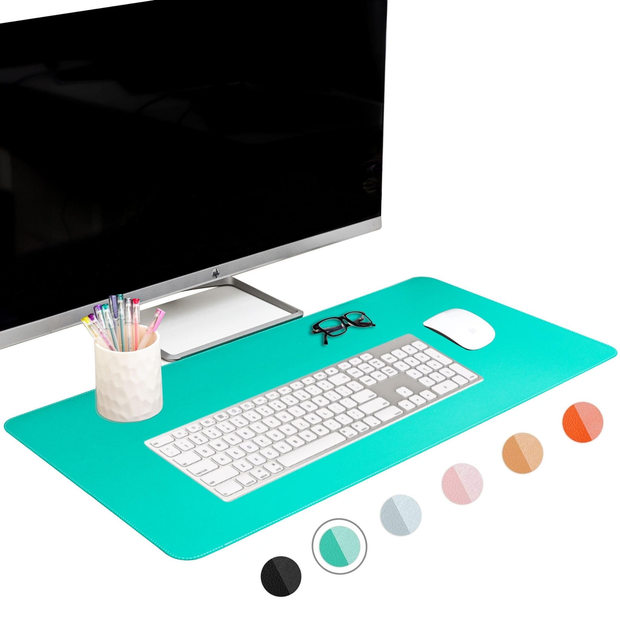 Ftc Pu Leather Desk Pad And Blotter, Non-Slip Flannelette Base, Stitched, Computer Gaming, Keyboard, Mouse Pad For Home Or Offic