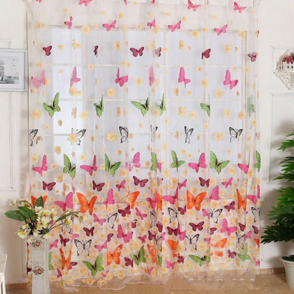 ZOOMELLA Washable Butterfly Print Sheer Curtain Panel Window Balcony Tulle Divider|Home & Garden | Window Treatments & Hardware