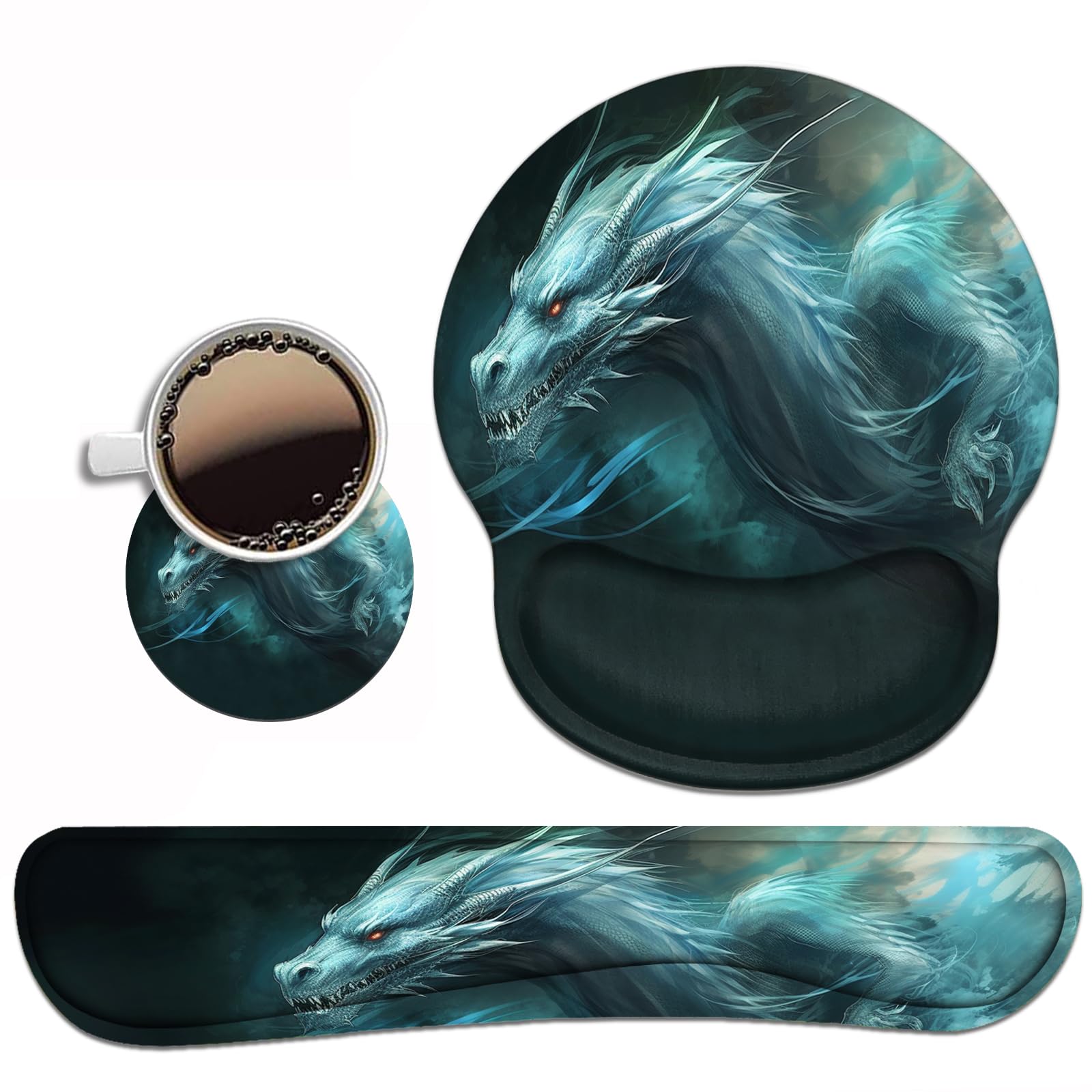 Keyboard Wrist Rest And Mouse Pad Wrist Support Set With Coasters, Ergonomic Gaming Mousepad Non-Slip Pu Base For Home Office Wo