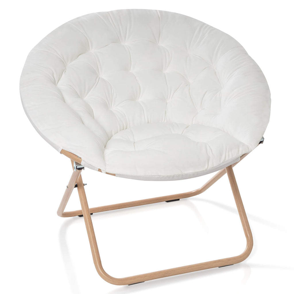 Milliard Cozy Chair/Velour Saucer Accent Chair For Bedroom/X-Large (White/Wood-Tone)