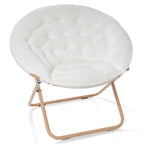Milliard Cozy Chair/Velour Saucer Accent Chair For Bedroom/X-Large (White/Wood-Tone)