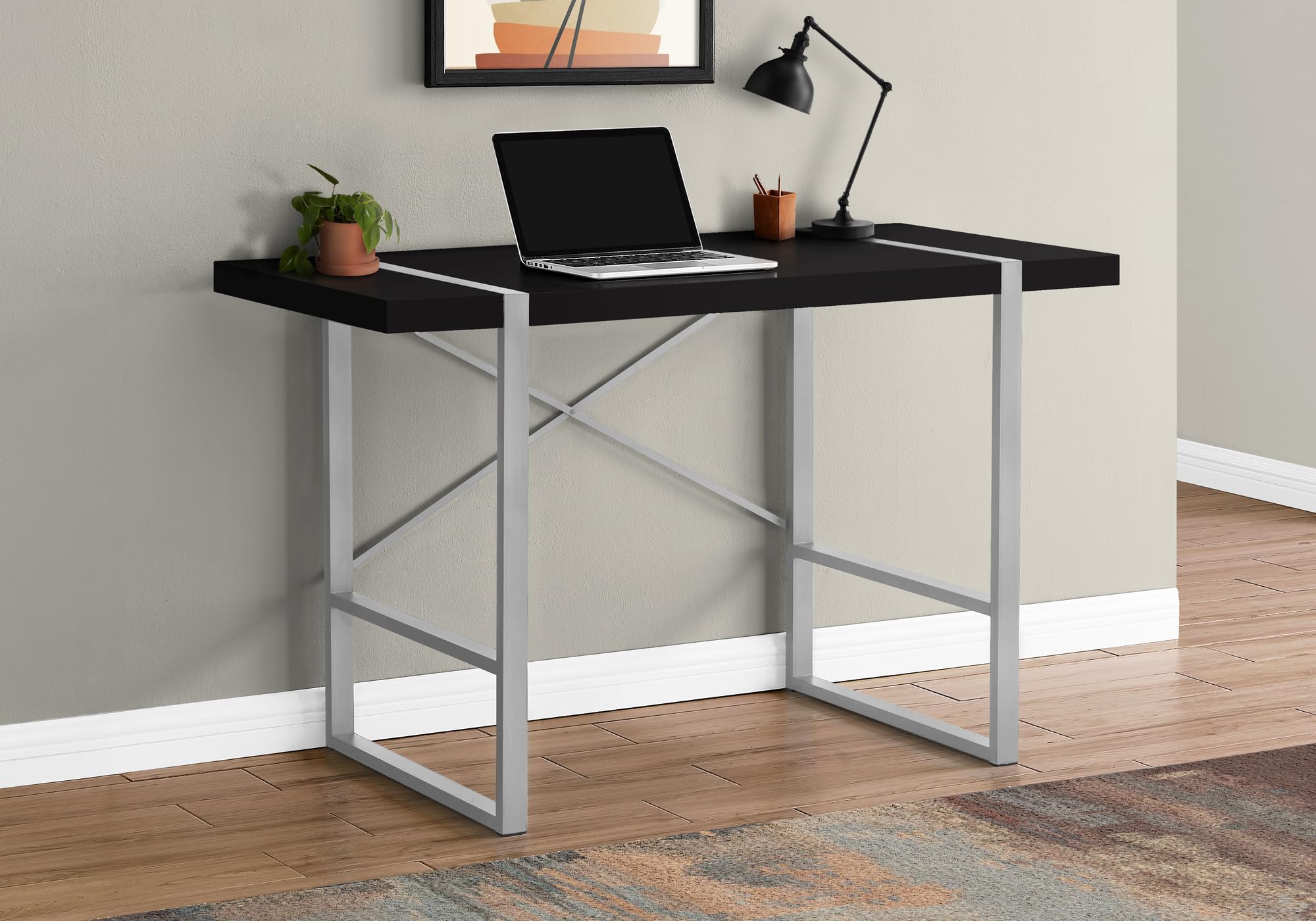 Monarch Specialties I 7664 Computer Desk, Home Office, Laptop, 48&quot; L, Work, Metal, Laminate, Black, Grey, Contemporary, Modern