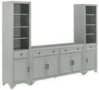 Crosley Furniture Tara 3-Piece Entertainment Center with TV Stand, Bookshelves, and Storage Shelves, Distressed Gray