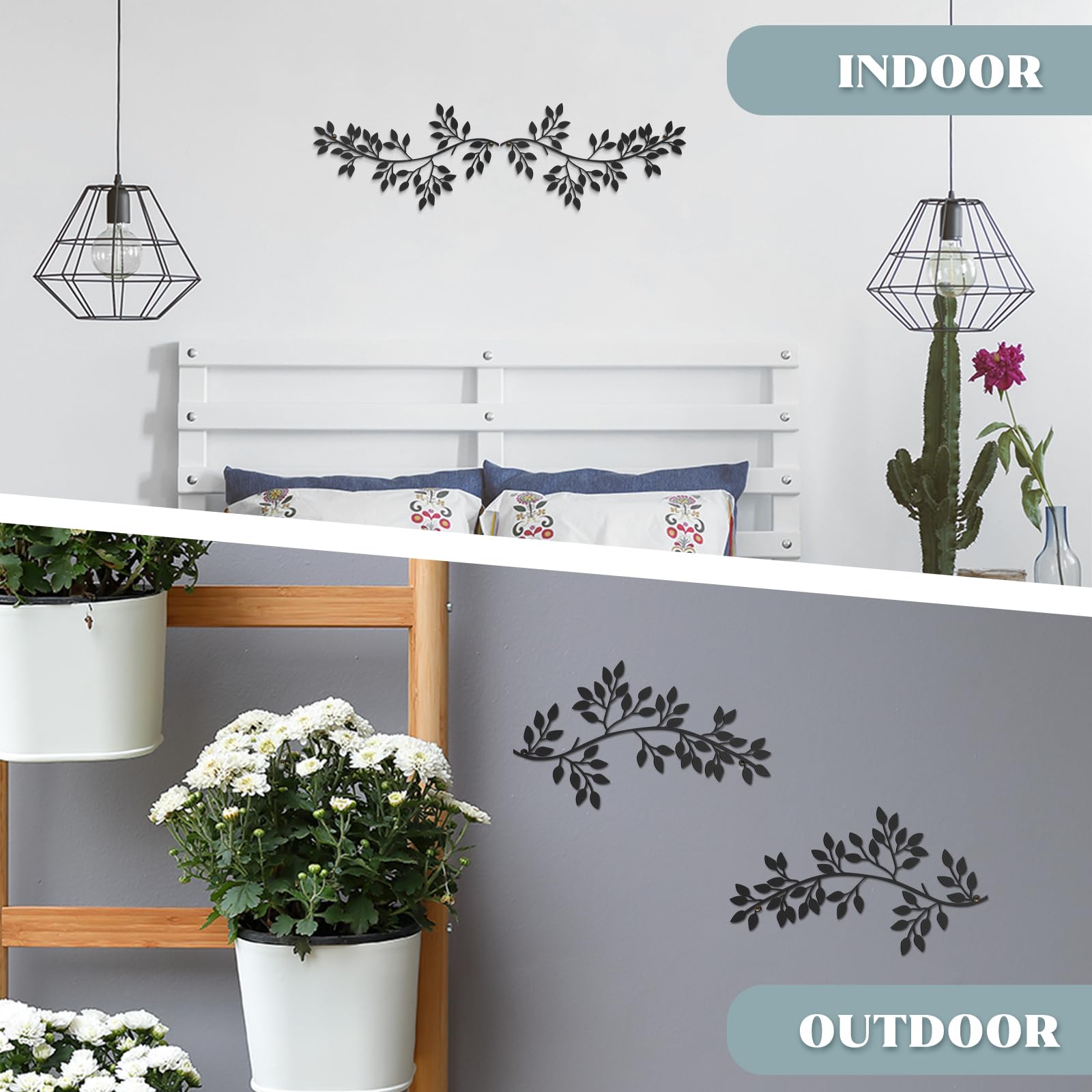 Hotop 2 Pieces Metal Tree Leaf Wall Decor Vine Olive Branch Art Wrought Iron Scroll Sculptures Above The Bed, Living Room, Outdo