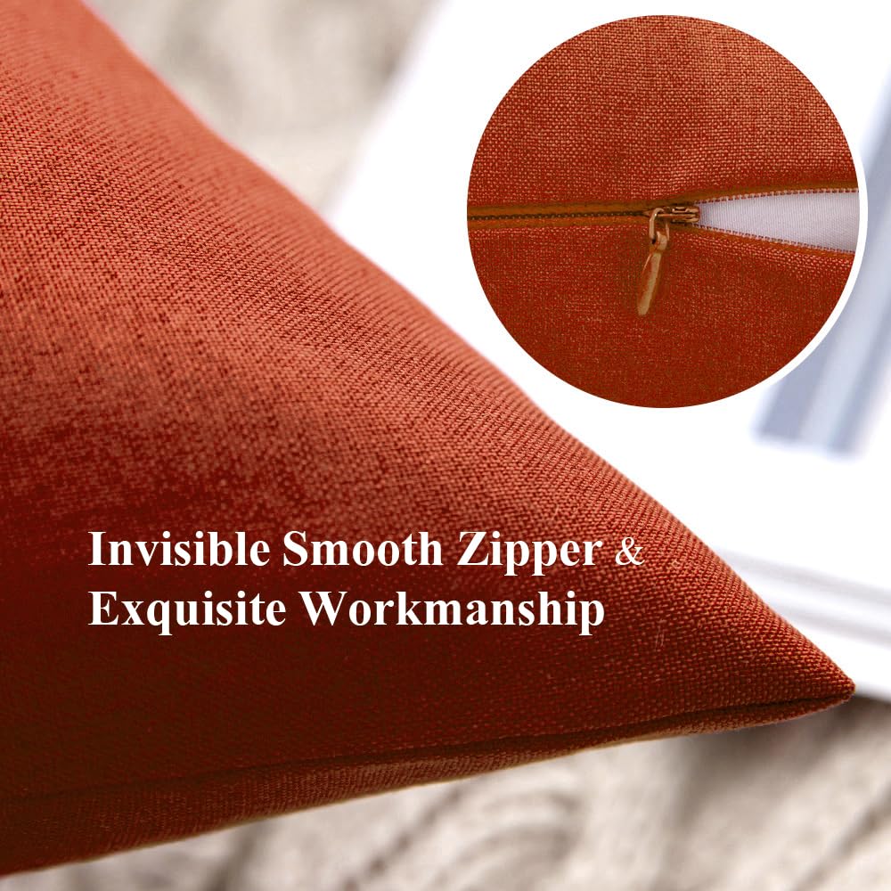 Miulee Pack Of 2 Decorative Outdoor Solid Waterproof Throw Pillow Covers Polyester Linen Garden Farmhouse Cushion Cases For Patio Tent Balcony Couch Sofa 16X16 Inch Burnt Orange