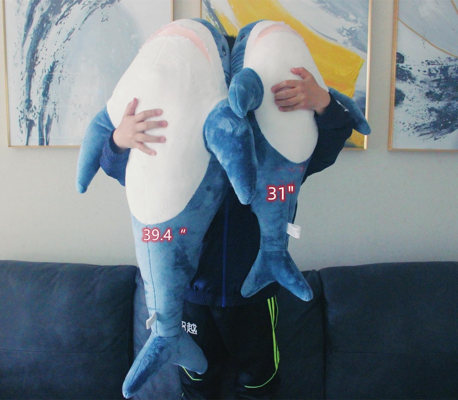 Ryttir 31 Inch Xl 15% Giant Shark Stuffed Animals,Chubbier Shark Pillow Soft Shark Plush Shark Plushie Stuffed Shark D  Cor, Per