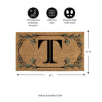 Evergreen Monogram Coir Doormat | Letter T | Front Door Mat For Outdoor Indoor Entrance | 28X16 Inches | Non-Slip Backing Doorwa