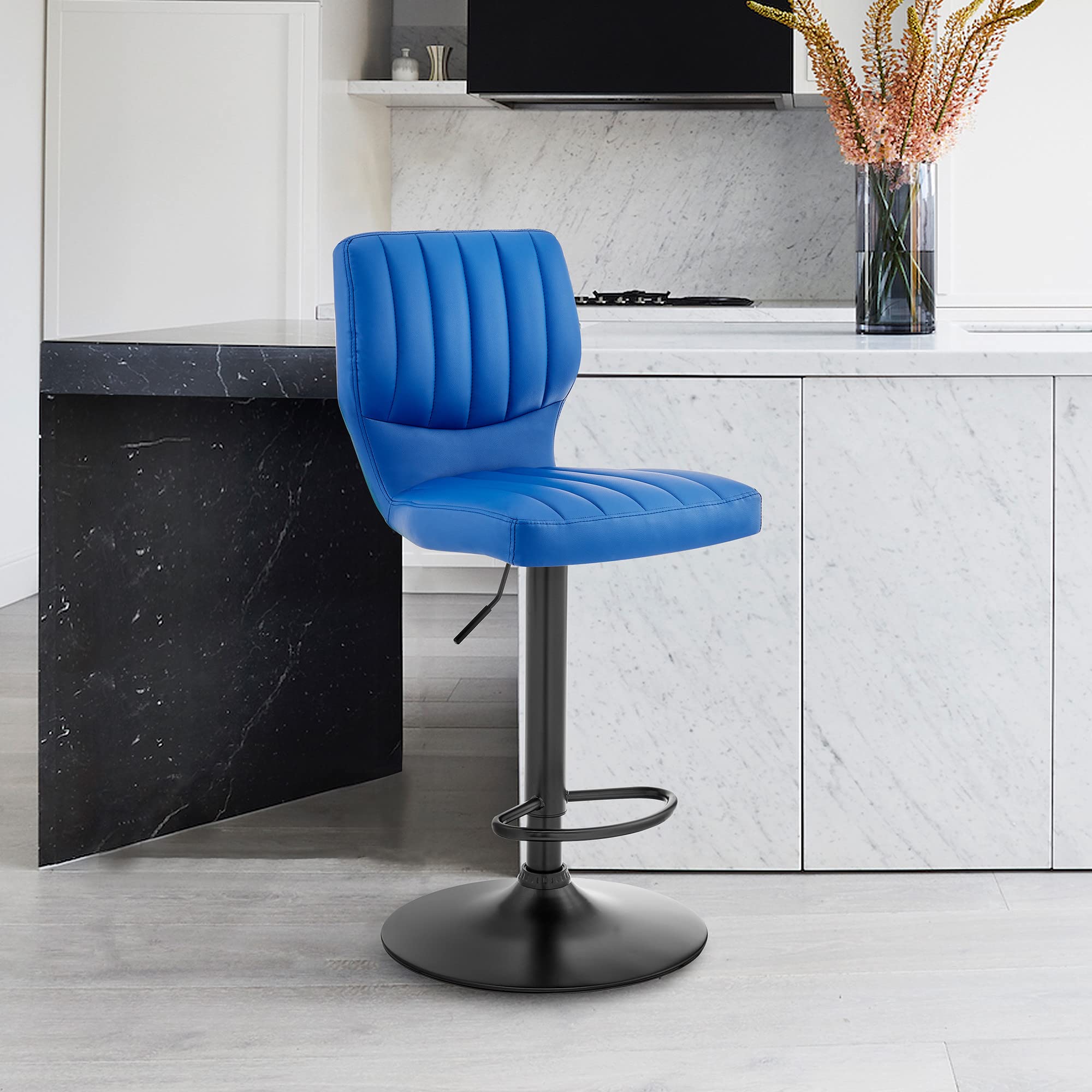 HomeRoots Plywood, Metal, Faux Leather Blue Faux Leather Textured Adjustable Bar Stool