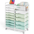 Rolling Storage Cart with 14 Drawers, Storage Organizer Cart with Tabletop and Pegboard,Utility Cart for Living Room, Classroom,
