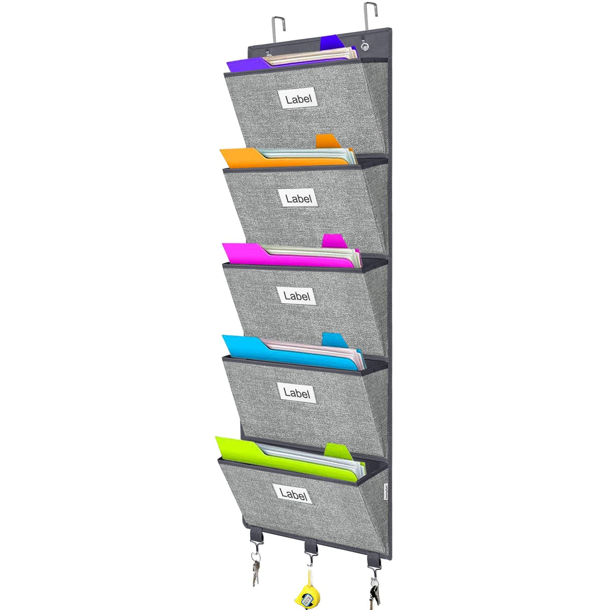 Homyfort Over The Door Wall File Organizer, Hanging File Folders Organizer With 5 Large Pockets For Office And Back To School Su