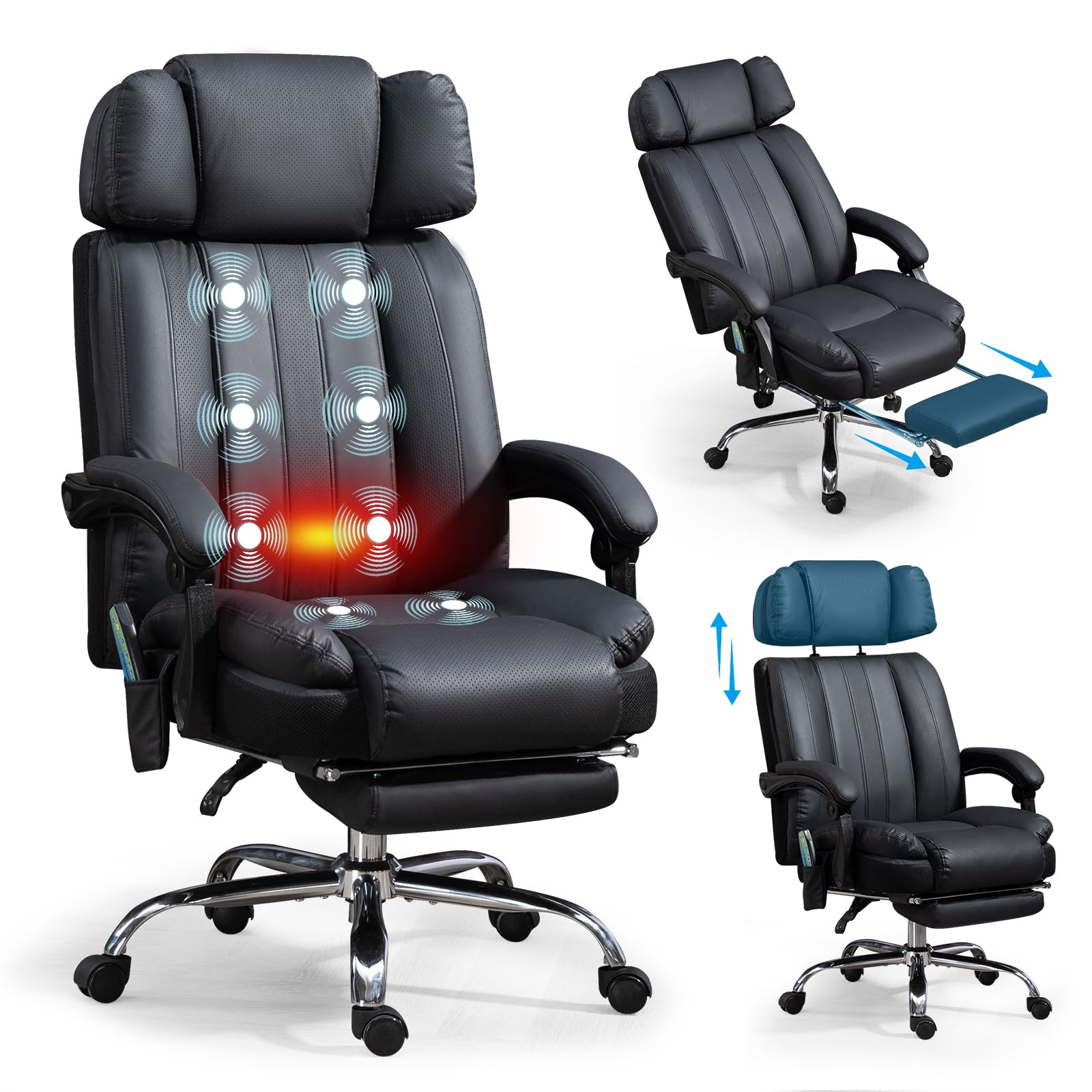 Salutrobusto Massage Office Chair With Heat And 8 Vibration Points Big And Tall Executive Office Chair With Adjustable Headrest,
