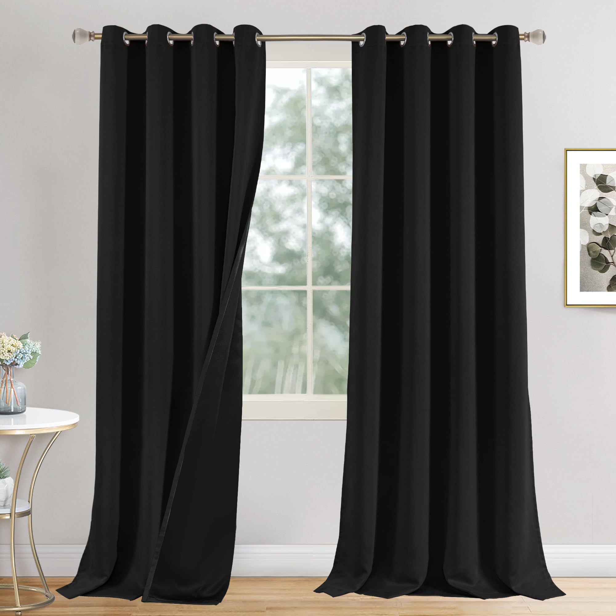 Quemas Blackout Curtains For Living Room 90 Inch Long, 100% Room Darkening Curtains Light Blocking Thermal Insulated Soundproof