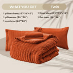 Hymokege Burnt Orange Twin Comforter Set Seersucker 5 Pieces, All Season Luxury Bed In A Bag For Bedroom, Bedding Set With Comfo