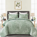 Sage Green Quilt Set King Size - Branch Botanical Pattern Bedspread Coverlet Set, 3 Piece Green Floral Quilt Bedding Set For All
