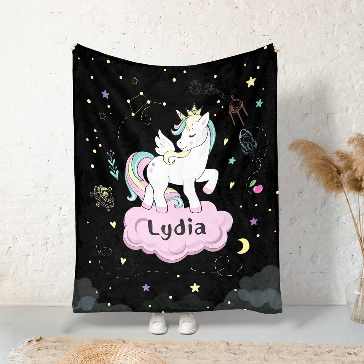 Artsadd Custom Blanket For Baby Girls With Name Unicorn Personalized Blankets For Kids Toddler Fuzzy And Soft Throw Blanket Birt