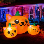 COMIN Halloween Inflatable 5FT Long Three Pumpkin Cat Head Combo with Built-in LEDs, Blow Up Yard Decoration for Holiday Party I