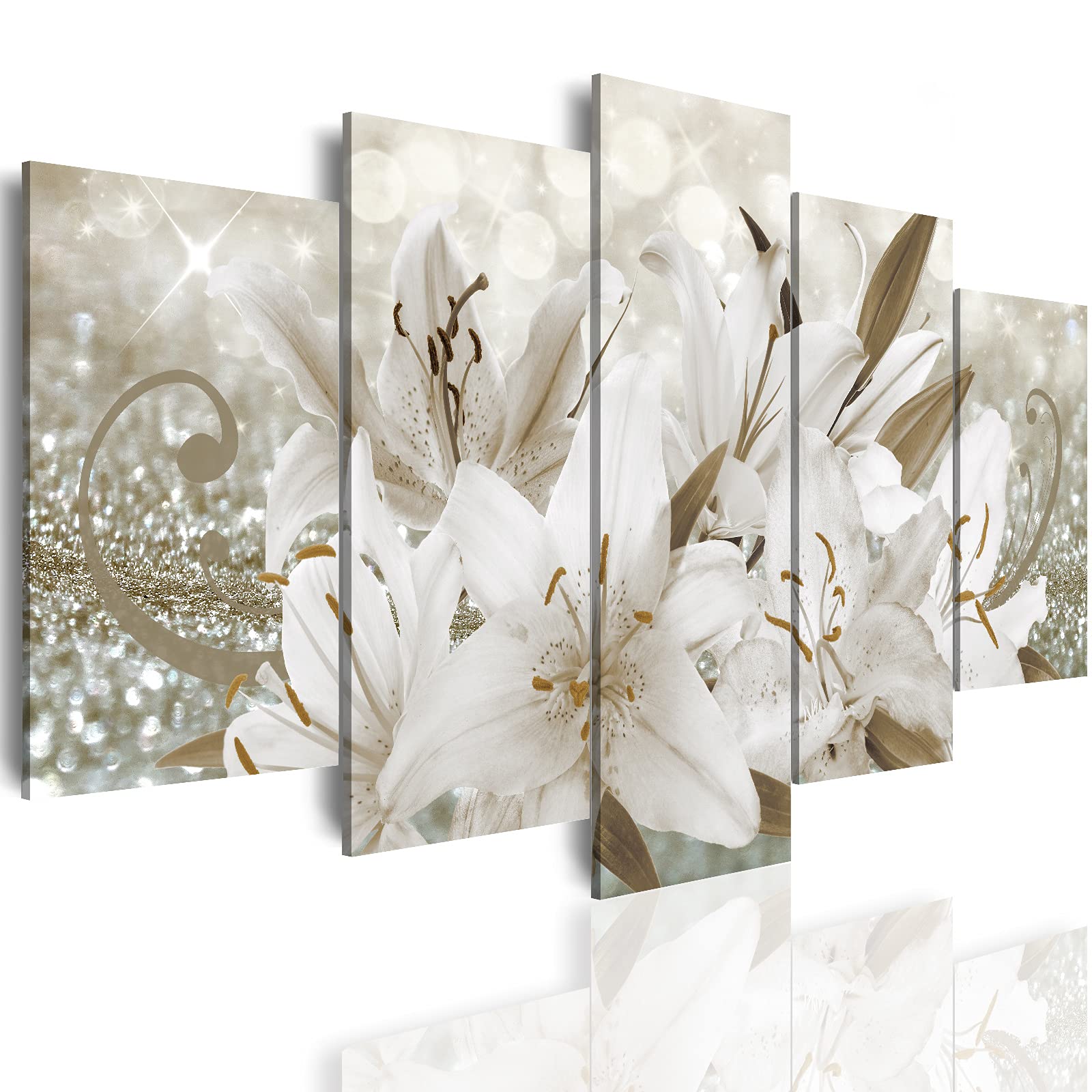 LUDUHU Golden Orchid Flowers Canvas Print - Abstract Floral Wall Art Painting Decor for Home Decoration Artwork Picture Bedroom 