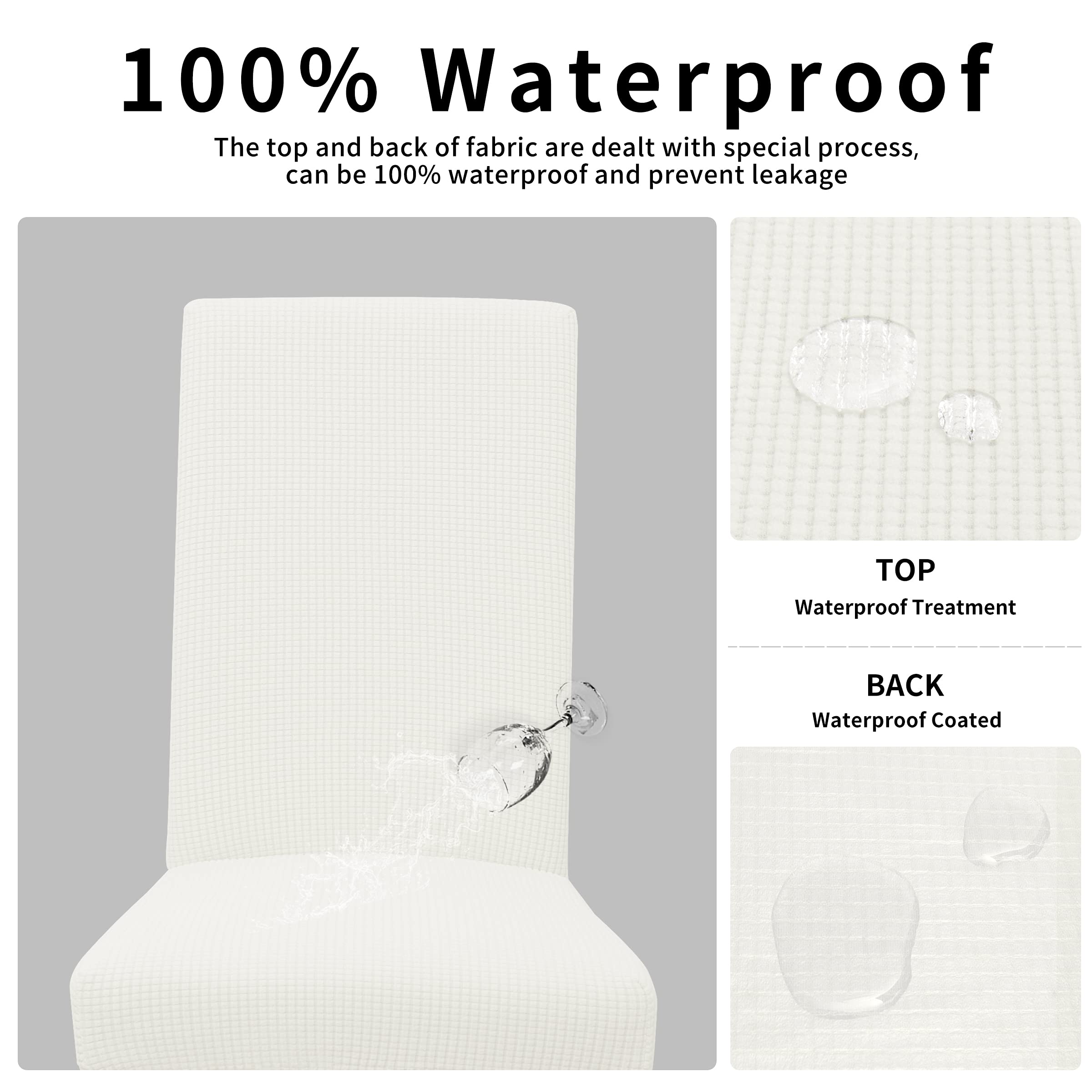 Easy-Going 100% Waterproof Dining Room Chair Cover Set Of 6, Stretch Jacquard Parson Chair Slipcover Removable Washable Chair Protector For Home, Restaurant, Banquet (Large, Cream)