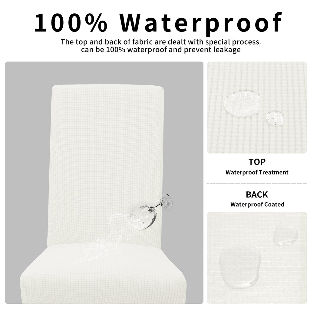Easy-Going 100% Waterproof Dining Room Chair Cover Set Of 6, Stretch Jacquard Parson Chair Slipcover Removable Washable Chair Protector For Home, Restaurant, Banquet (Large, Cream)