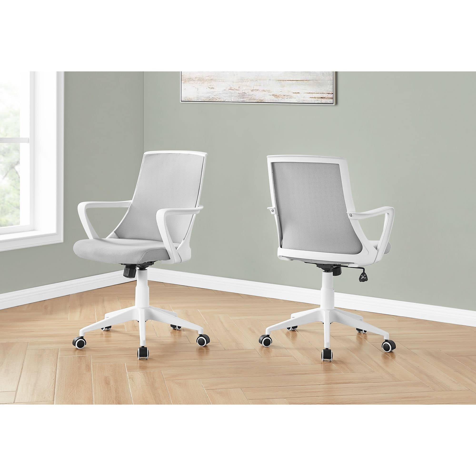 Monarch Specialties 7294, Adjustable Height, Swivel, Ergonomic, Armrests, Computer Desk, Work, Metal, Contemporary, Modern Office Chair Multi Position, 22.5' L x 24' W x 37' H, Grey Mesh/White