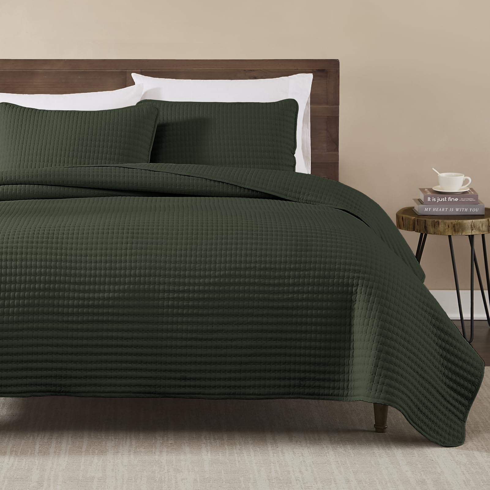 Wrensonge Quilts Queen Size, 3 Pieces Dark Green Lightweight Soft Quilts Queen Size Sets For All Seasons, Summer Queen Quilt Bed