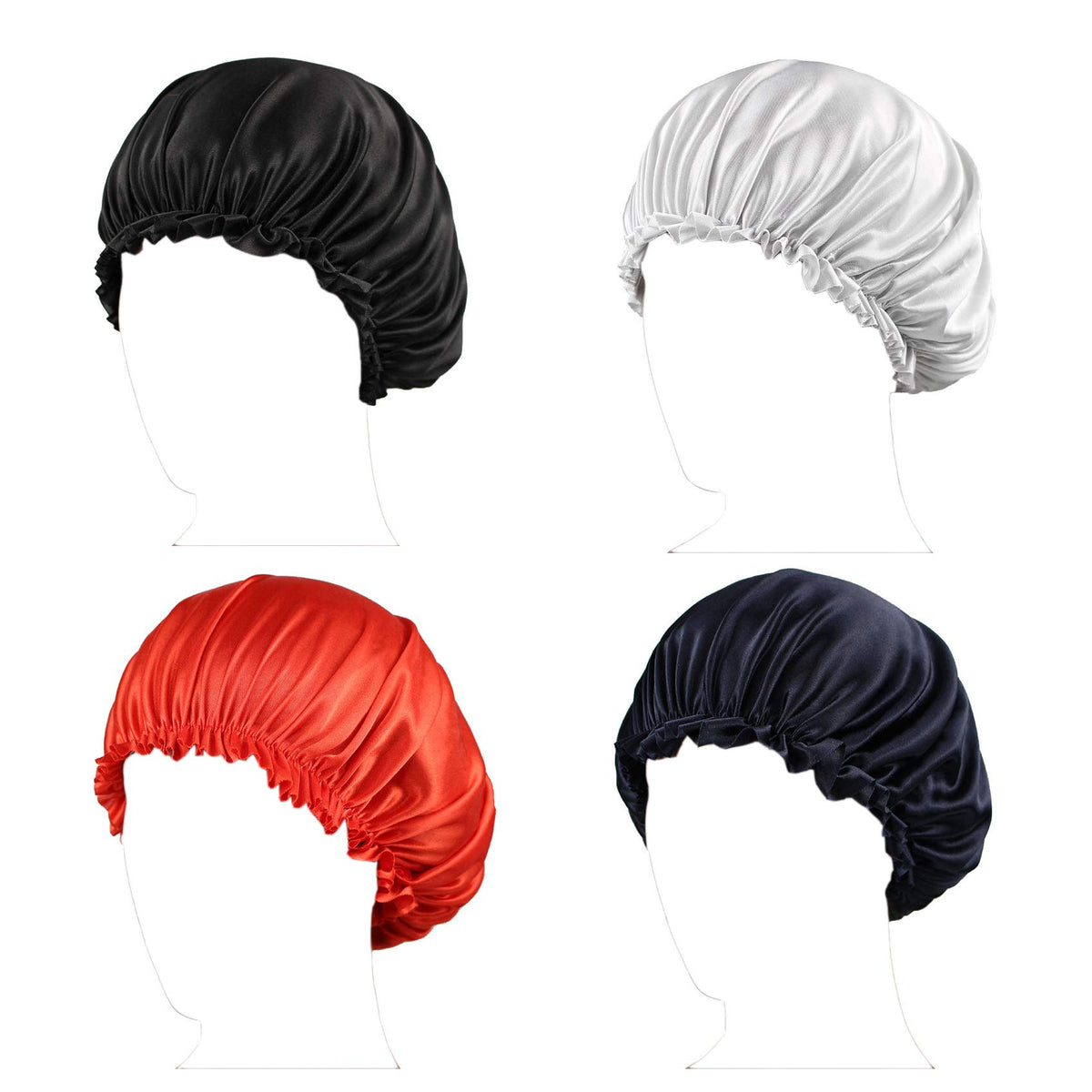 Tbrand Deepth 4 Pieces Satin Sleep Cap Satin Bonnet Night Head Cover Sleeping Soft Hair Turbans for Women and Girls, Black,white