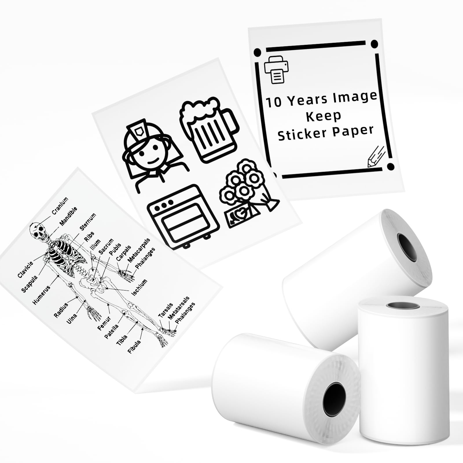 Phomemo White Sticker Paper- For Phomemo T02/M02X/M02L/Y02C/Q02 Mini Printer, For Study Notes, Photo, Diy, Stickers, Image Time