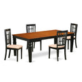 East West Furniture LGNI5-BCH-C 5 Piece Dining Table Set for 4 Includes a Rectangle Kitchen Table with Butterfly Leaf and 4 Linen Fabric Kitchen Dining Chairs, 42x84 Inch, Black & Cherry