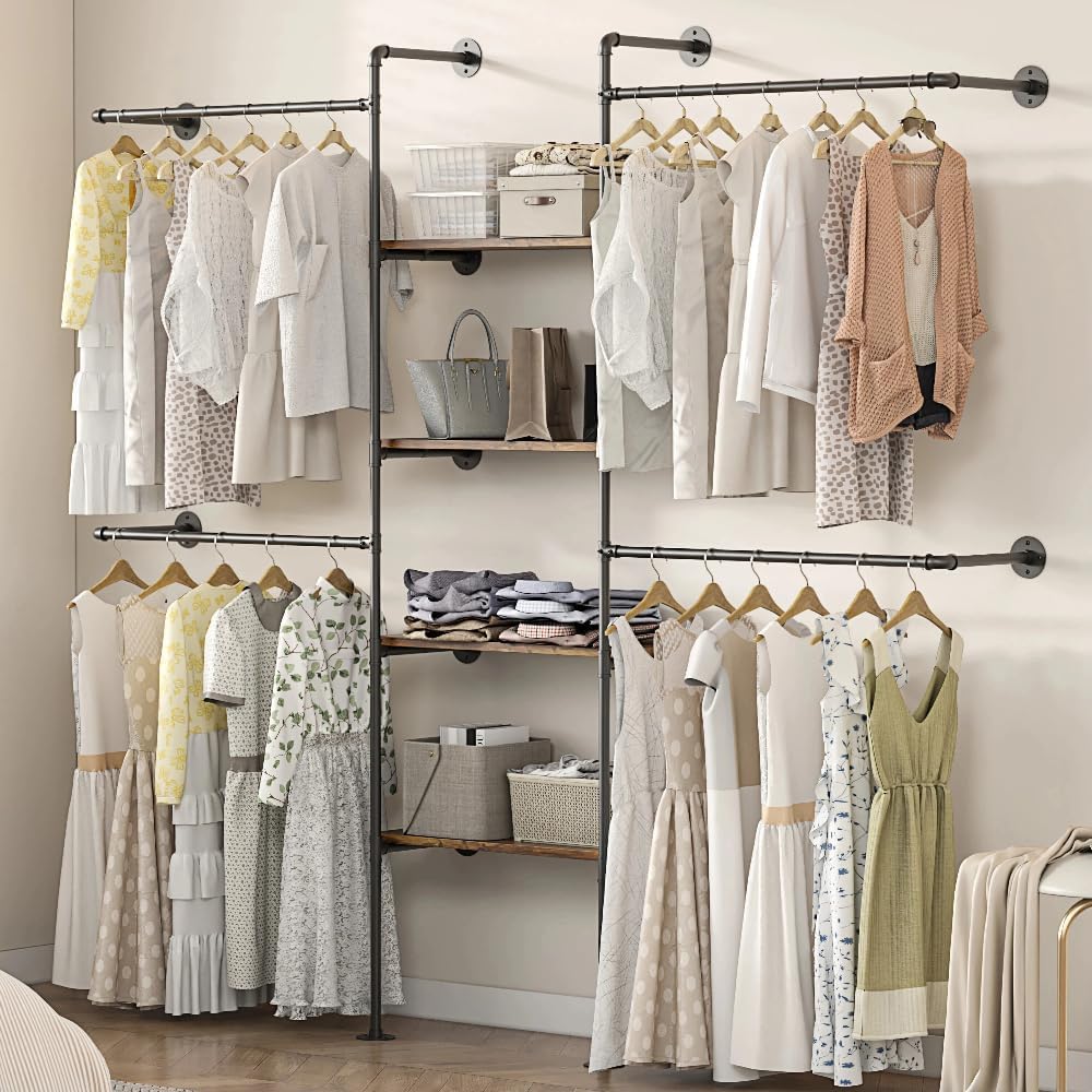 DABILONGC Industrial Pipe Clothing Rack with Shelves