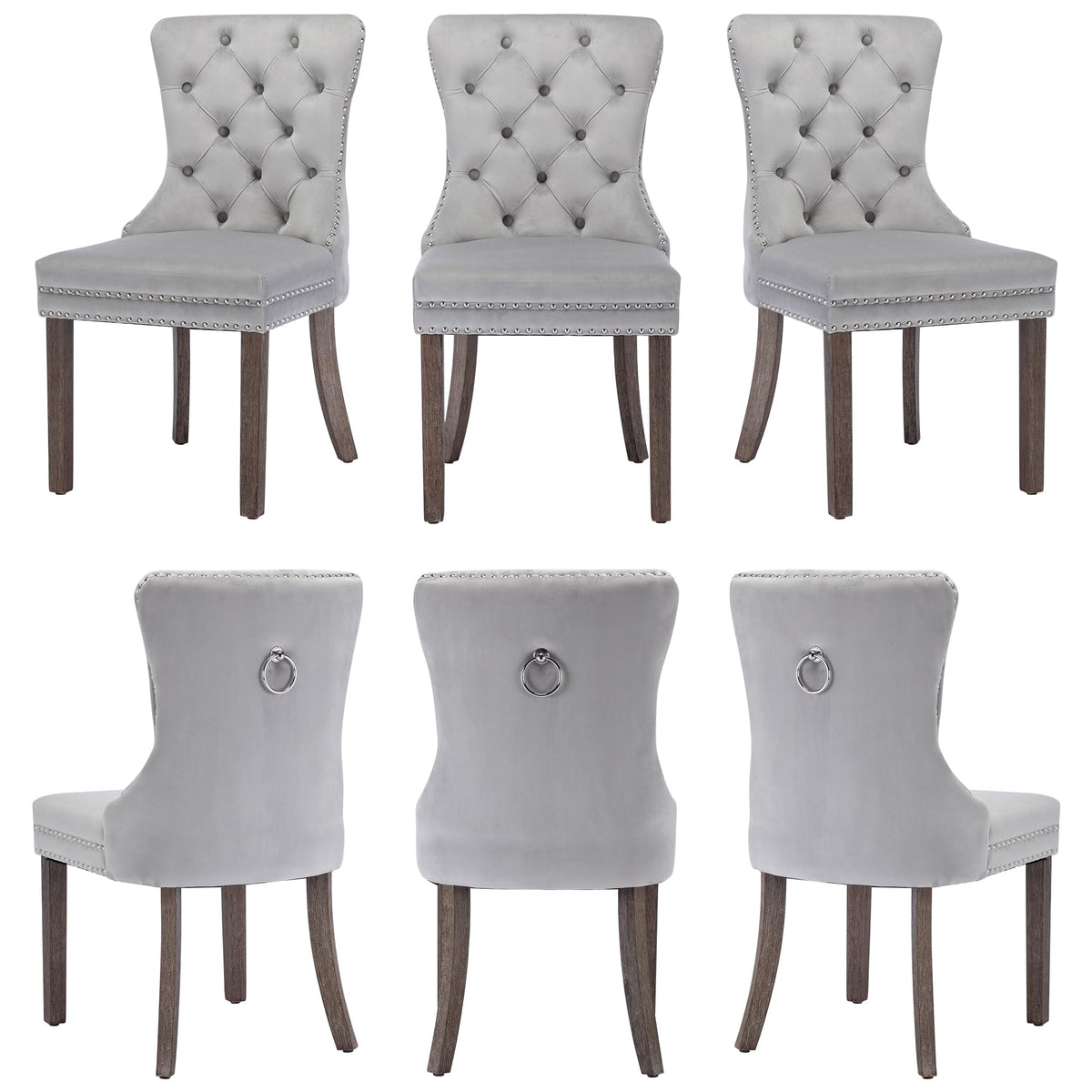 Goolon Dining Room Chairs Set Of 6, Velvet Tufted Chairs For Dining Room, Nailhead Rivet Trim Design Pull Ring On Backrest Wood