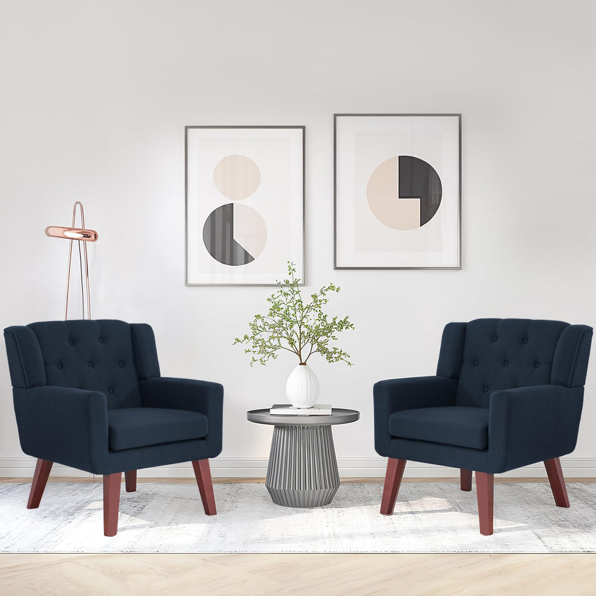 Accent Chairs Set Of 2, Button-Tufted Upholstered Living Room Chairs Set Of 2, Comfy Reading Chair Mid Century Modern Chairs Wit