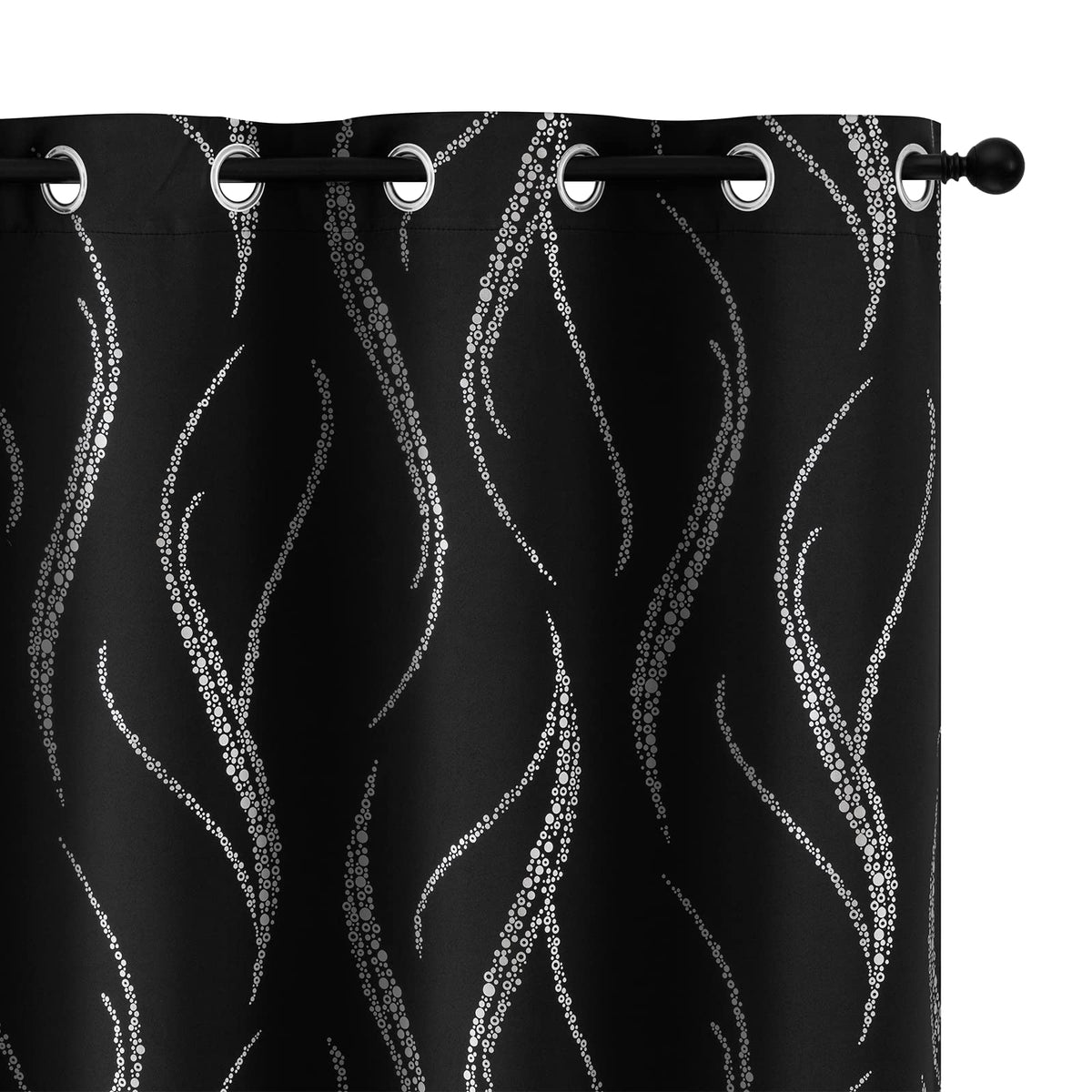 Yakamok Blackout Curtains 84 Inch Length Living Room Thermal Insulated Silver Wave Line Dots Pattern Curtains Room Darkening Gro